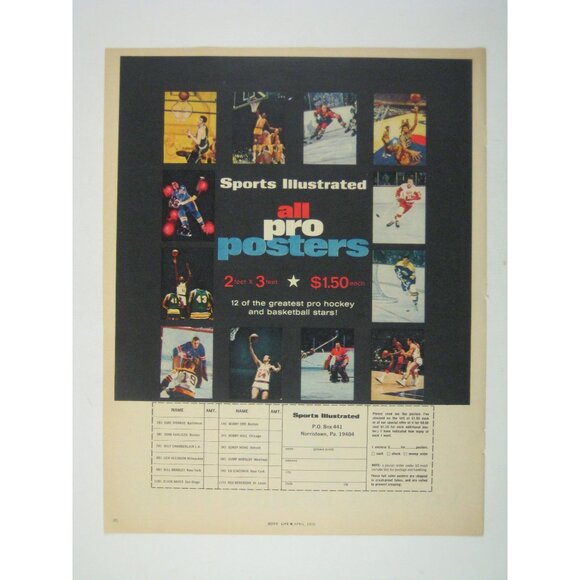 Vintage Sports Illustrated All Pro Posters Ad Print 1969 Advertisement - Picture 1 of 2